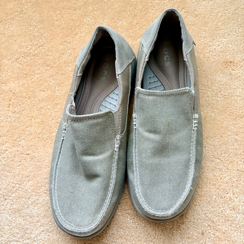 Crocs Mens Size 10 M Slip On Loafer Shoes Gray‎ Canvas Versatile Comfort Casual